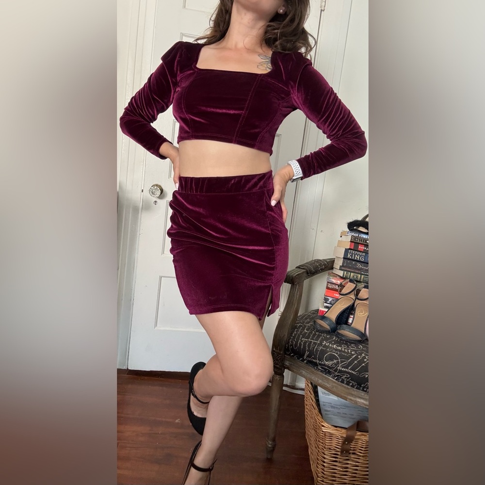 Burgundy Skirt and Crop Top Set